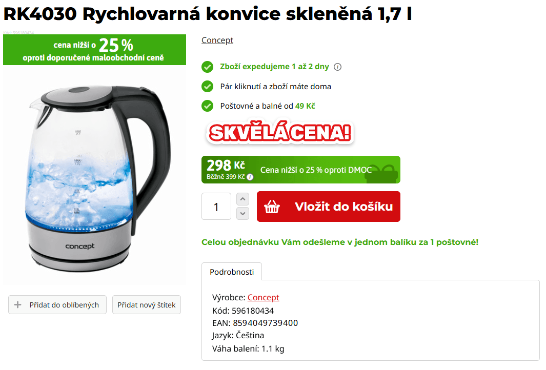 Rychlovarná konvice Concept 1,7 l.