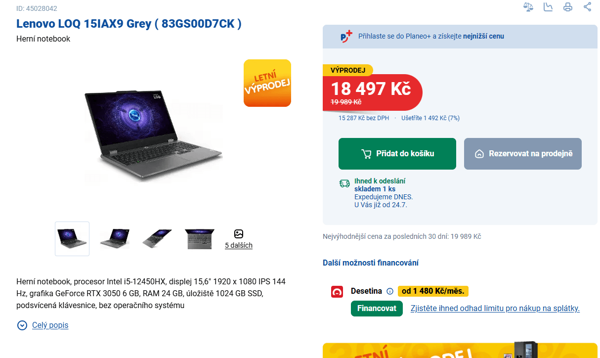 Lenovo i5 4,4GHz, 24/512GB, 6GB Nvidia, 15,6"