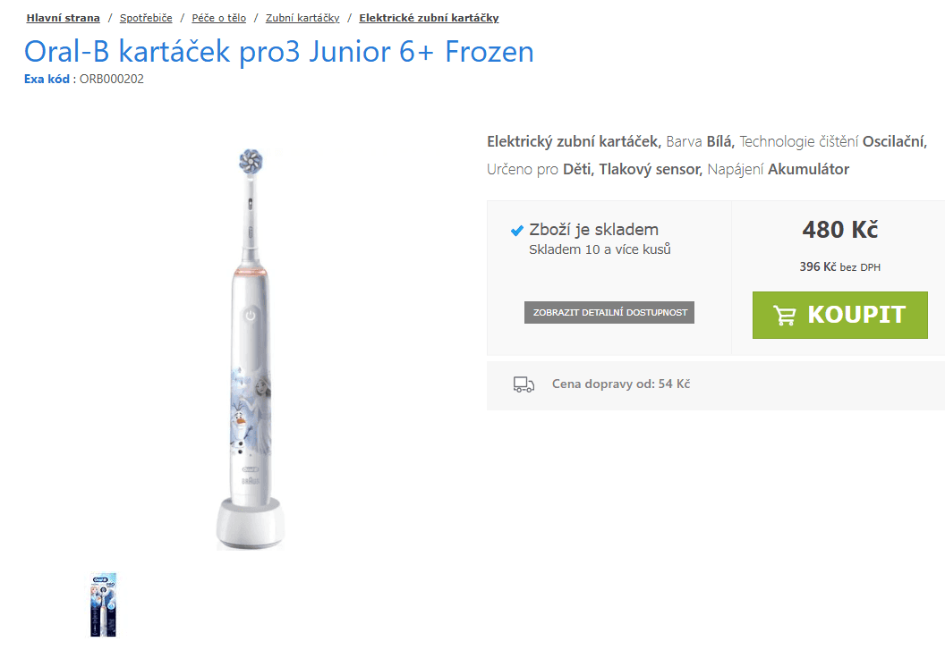 El. kartáček pro děti Oral-B pro3 Junior