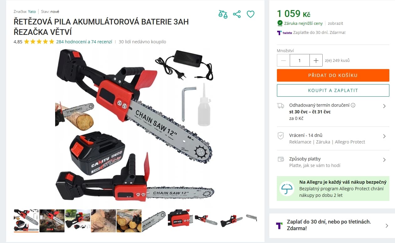 Ruční AKU řetězová mini pila Yato