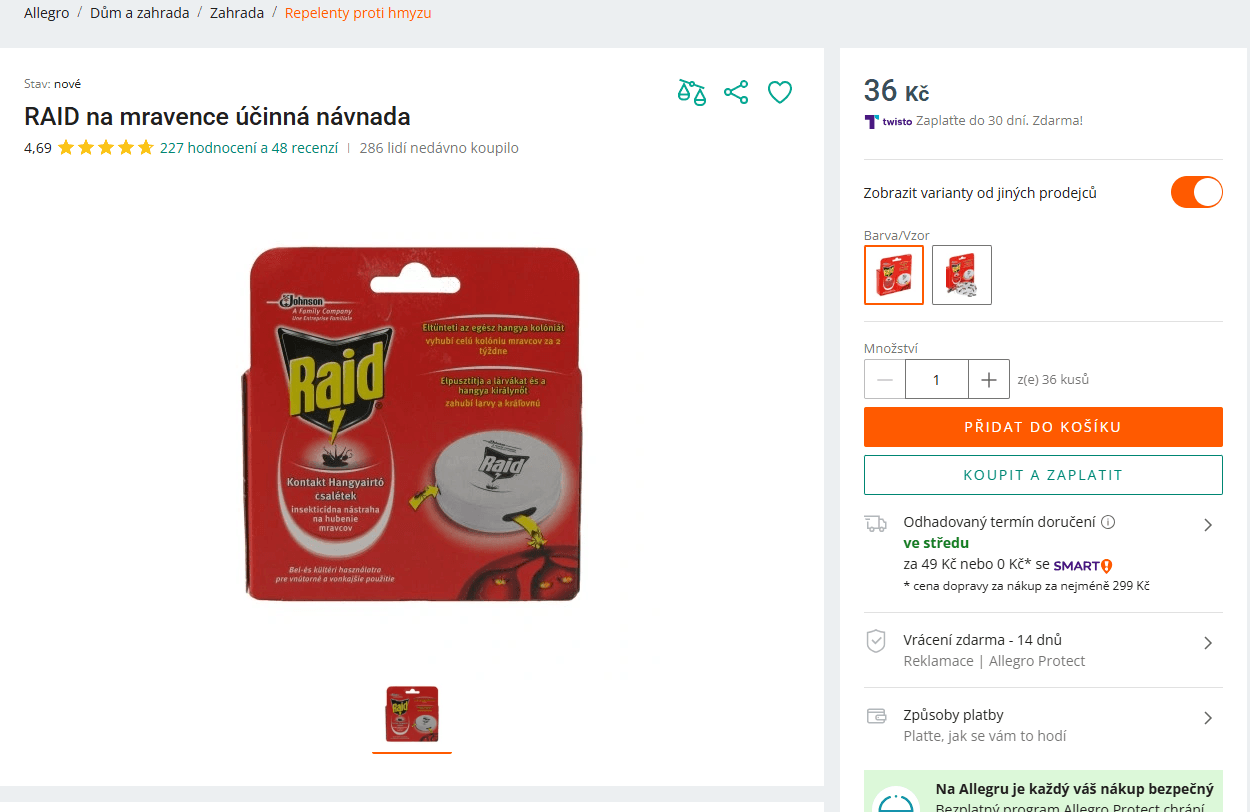 Raid insekticidní nástraha na mravence 1 ks