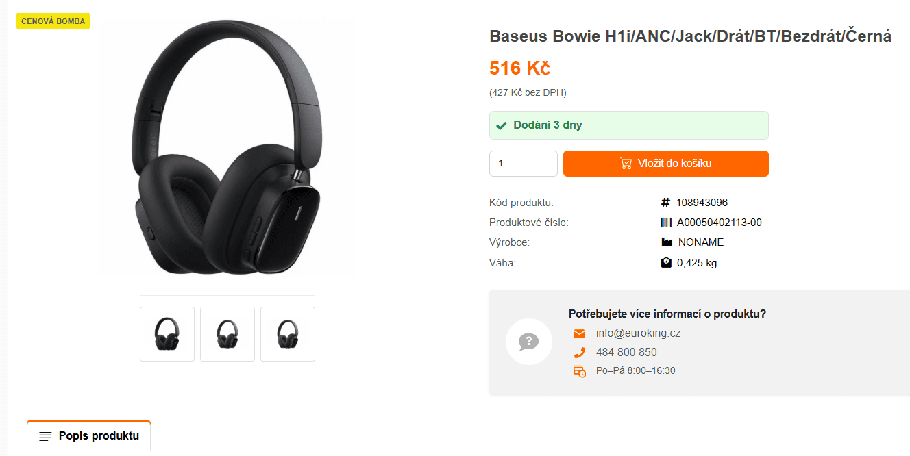 BT sluchátka Baseus Bowie H1i, ANC, 100 h.