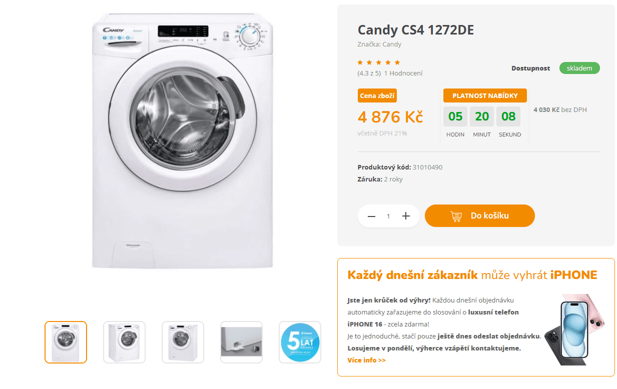 Pračka Candy, 7kg, 1200 ot., NFC, Wifi