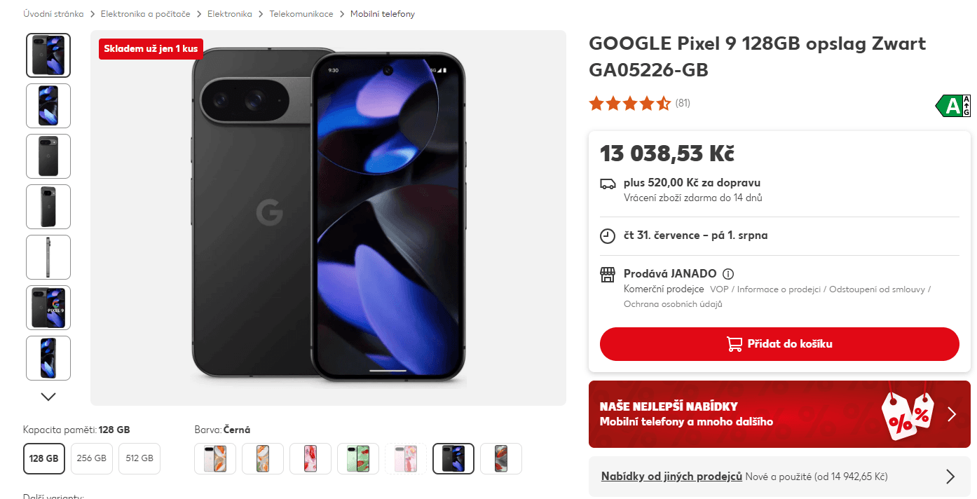 Google Pixel 8x 3,1GHz, 12/128GB, 6,3", NFC