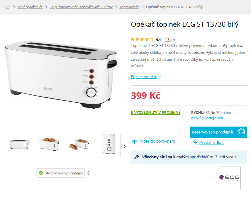Topinkovač ECG, 4 toasty, bagety