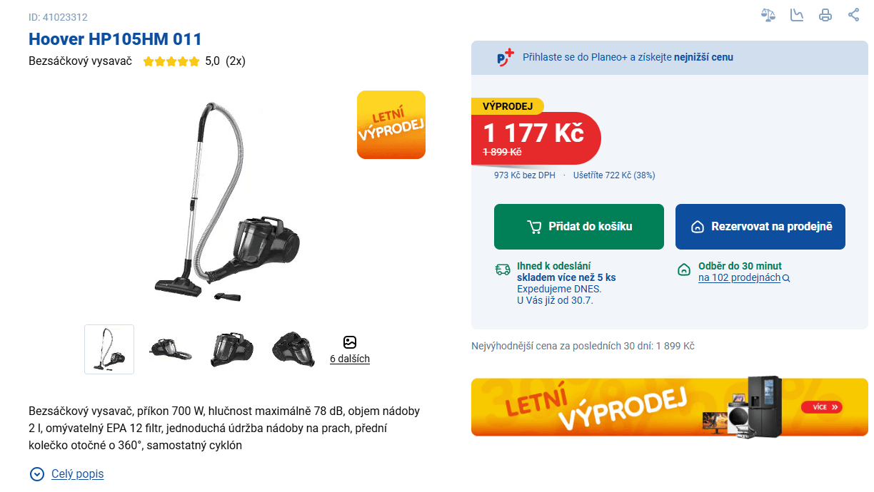 Bezsáčkový vysavač Hoover