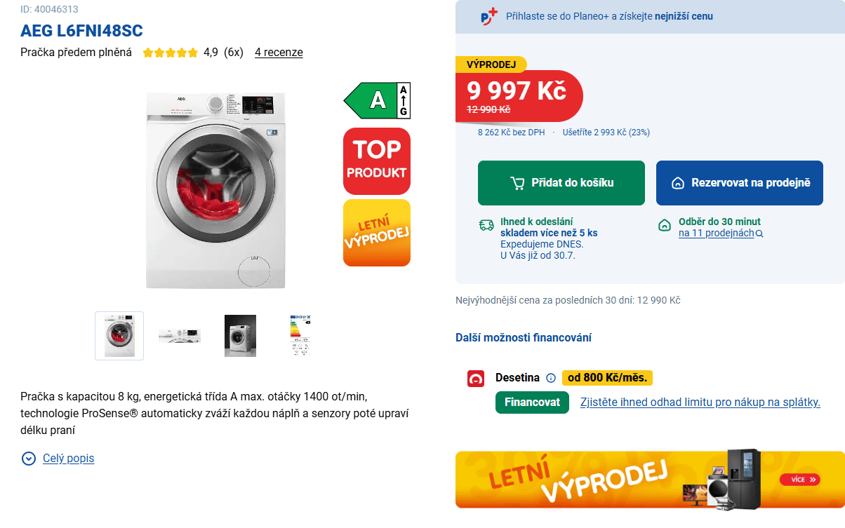 Parní pračka AEG 8kg, 1400ot., A