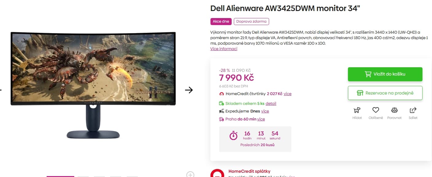 Prohnutý PC monitor Dell Alienware 34"