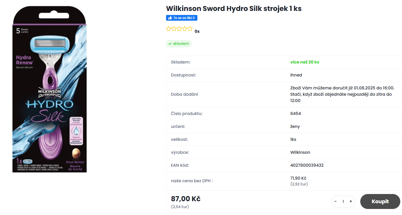 Holicí strojek pro dámy Wilkinson Sword Hydro Silk