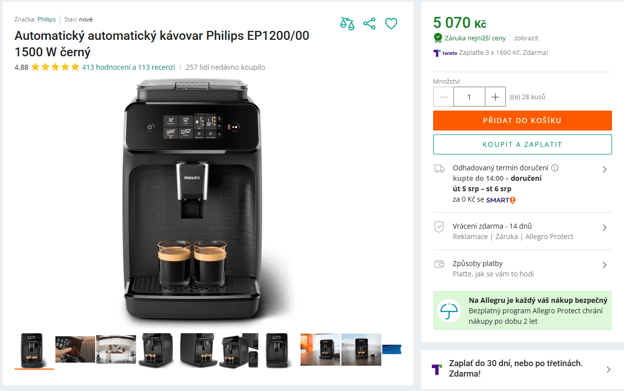 Plnoautomat na zrnkovou kávu Philips