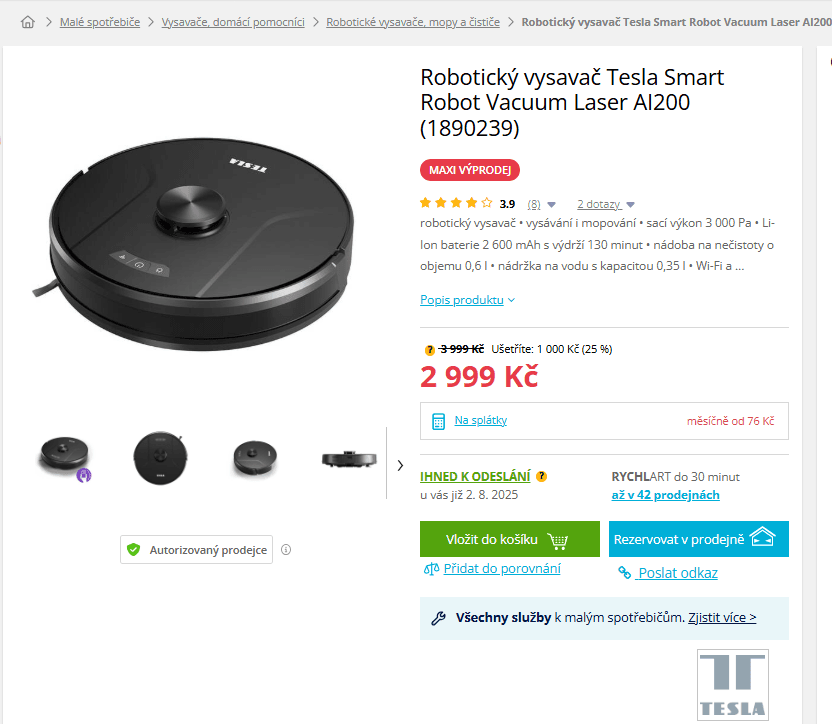 Robotický vysavač / mop TESLA