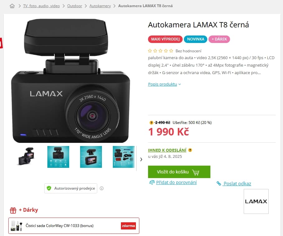Autokamera LAMAX T8, Wifi, 2,5K