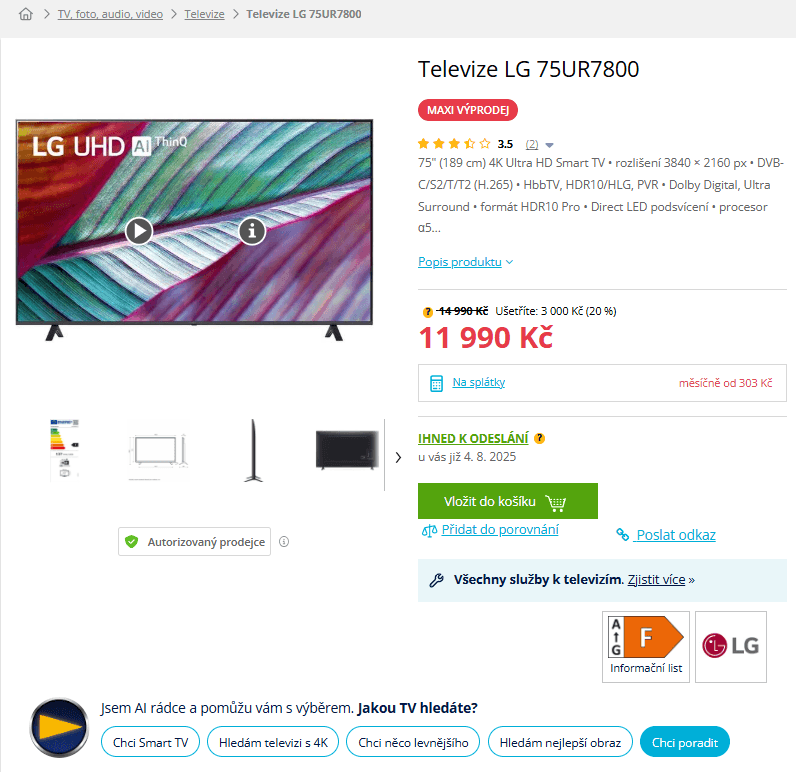 4K Smart TV 191 cm LG