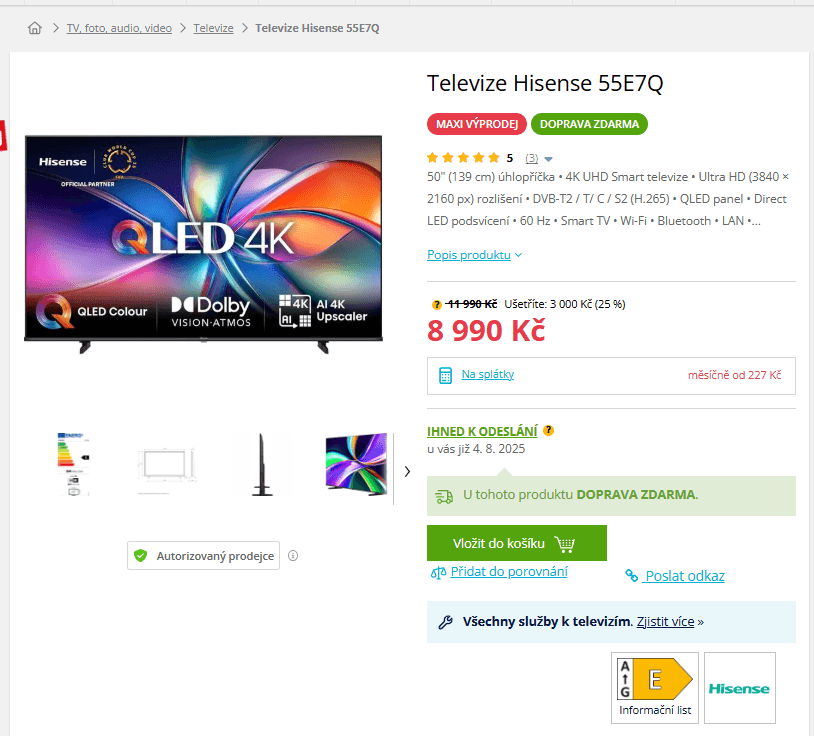 4K Atmos TV, 139cm, Hisense