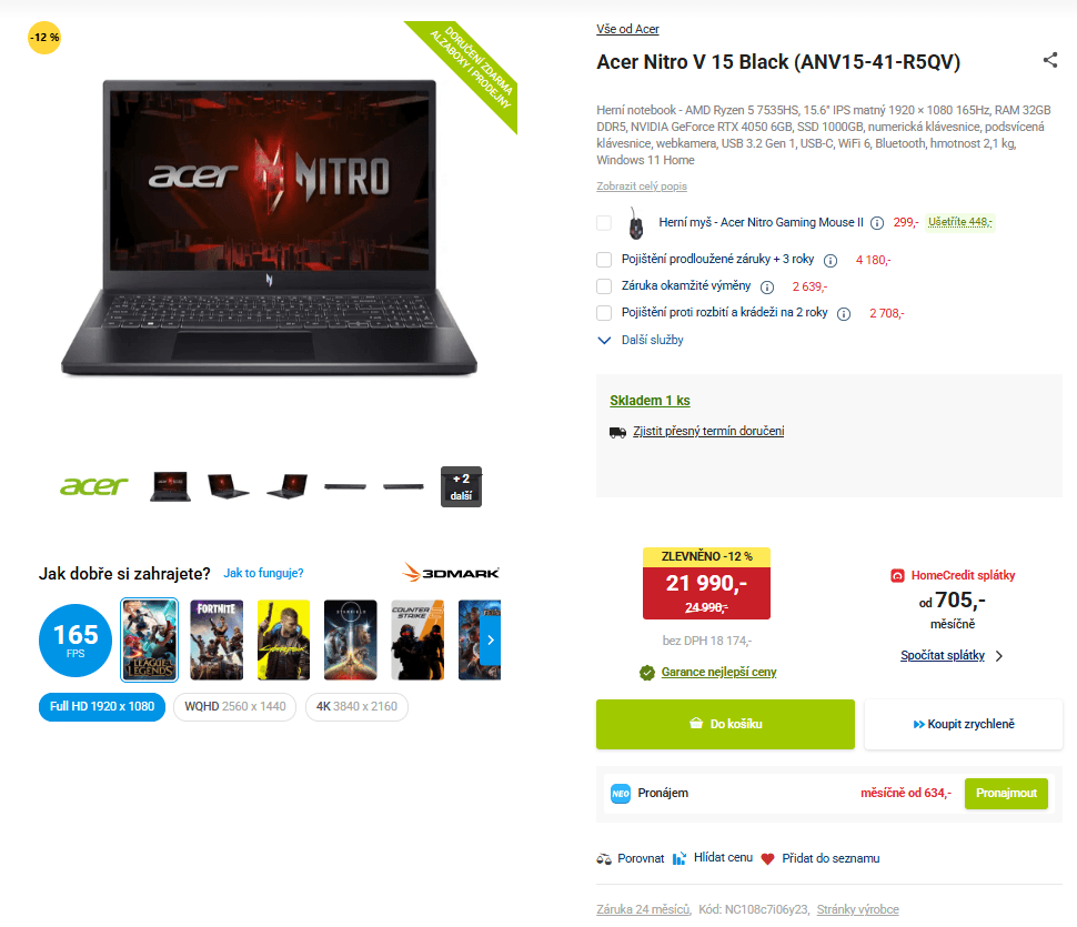 Acer 4,55GHz, 32/1000GB, 6GB Nvidia, 15,6"