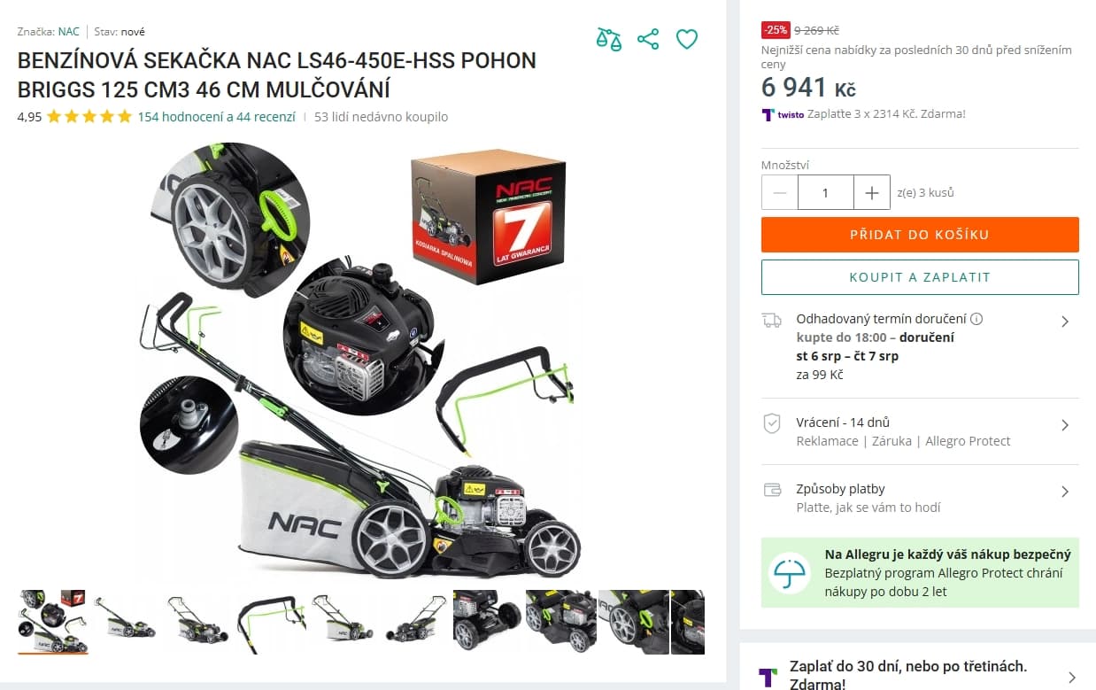 Benzínová sekačka NAC 46cm, 60l