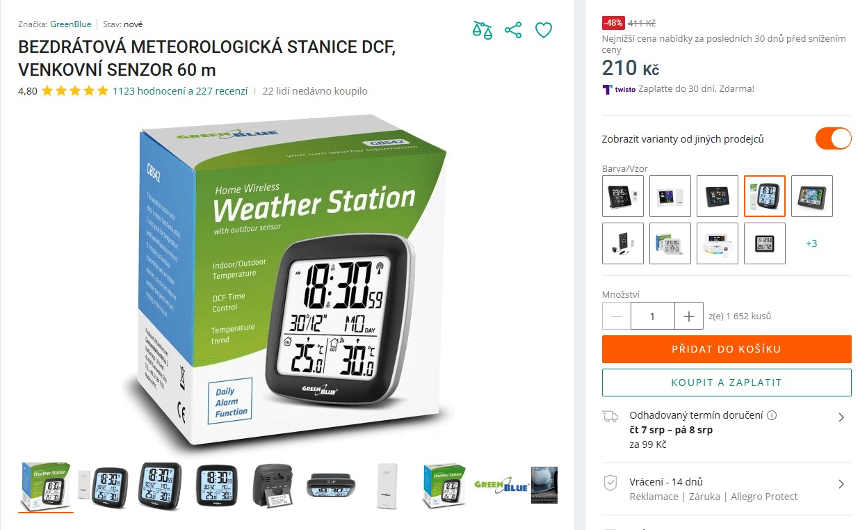 Bezdrátová meteostanice GreenBlue