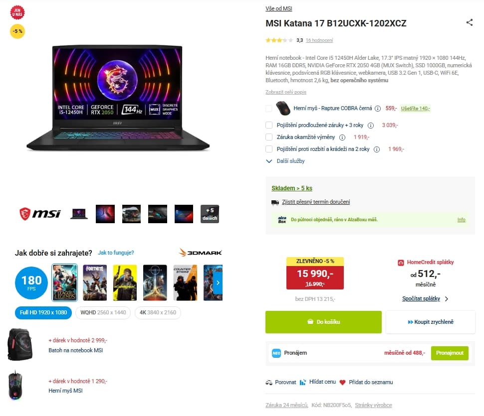 MSI i5 4,4GHz, 16/1000GB, 4GB Nvidia, 17,3"