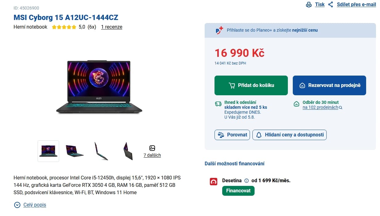 MSI i5 4,4GHz, 16GB RAM, Nvidia 4GB, 15,6"