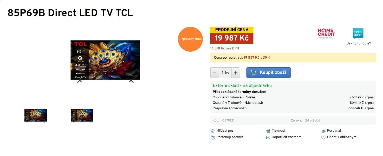 4K Google TV 215 cm TCL