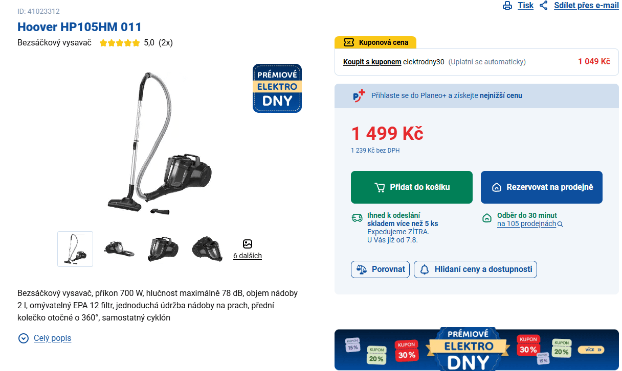 Bezsáčkový vysavač Hoover
