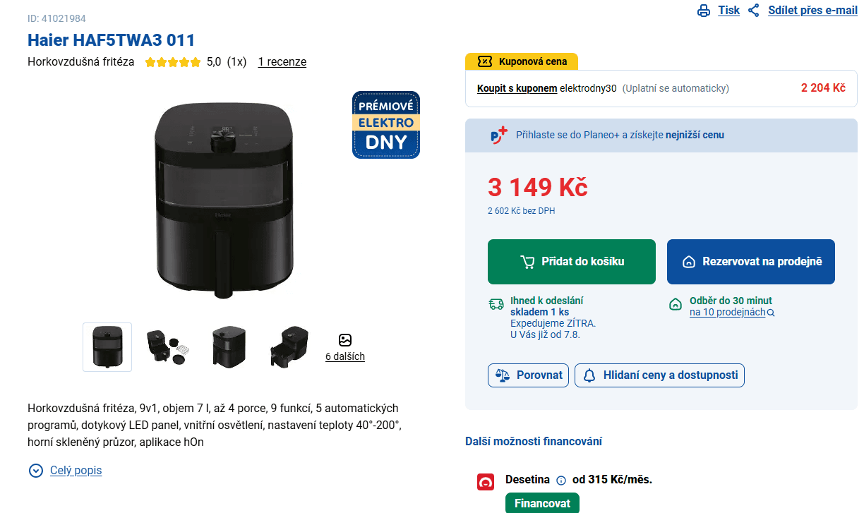 Multifunkční horkovzdušná fritéza 9v1 Haier