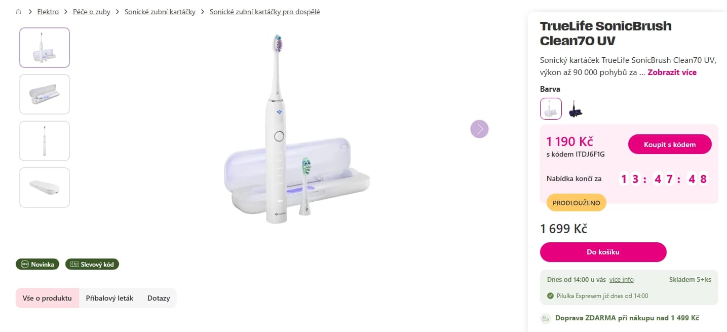 Sonický kartáček Truelife, UV steril, 5 režimů