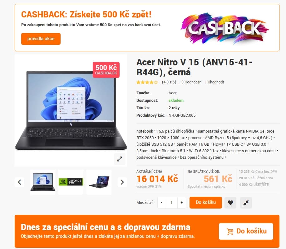 Acer 4,5GHz, 16/512GB, Nvidia 4GB, 15,6" 