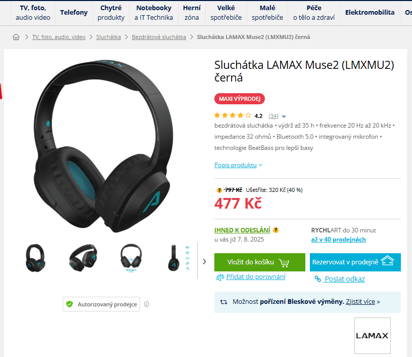 BT sluchátka Lamax Muse2