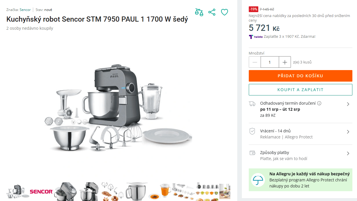 Kuchyňský robot Sencor Paul, výbava