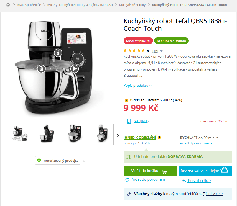 Kuchyňský robot Tefal, dotyk displej, Wifi, 21prg