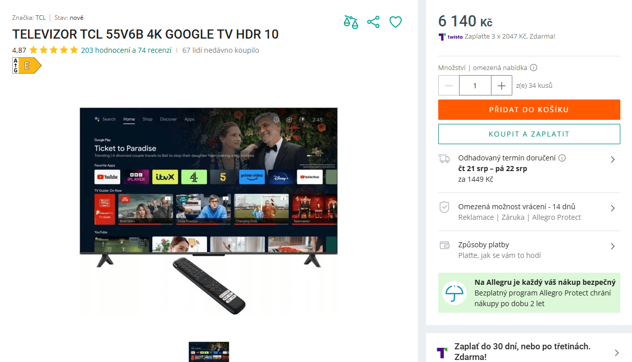 4K Google TV 139 cm, TCL