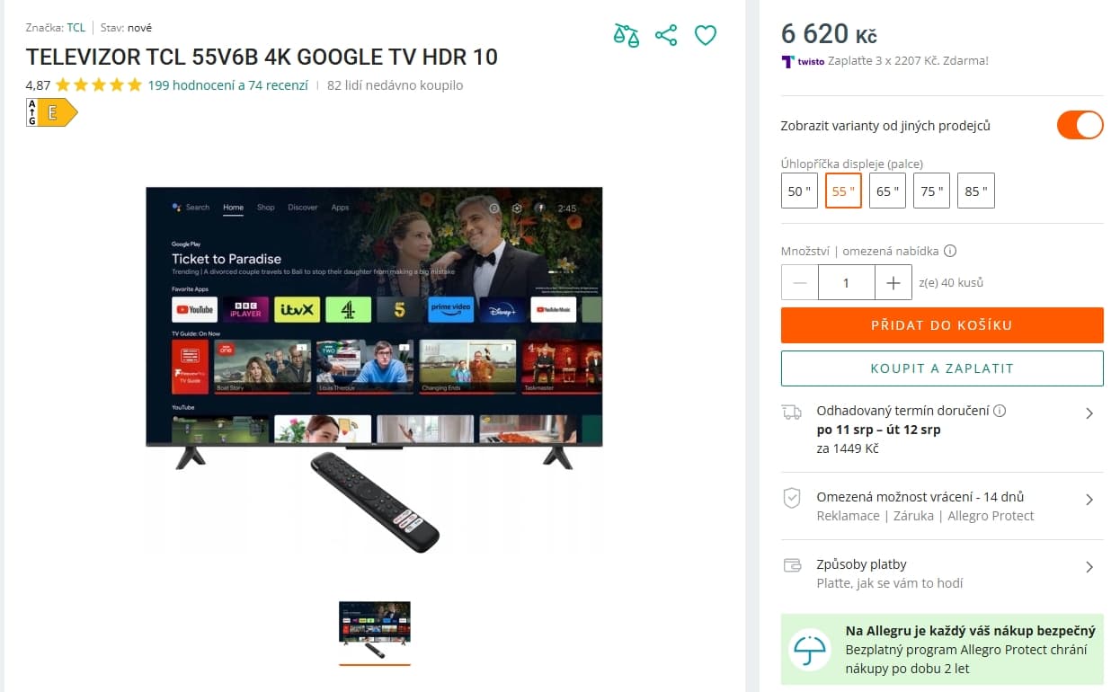 4K Google TV 139 cm, TCL