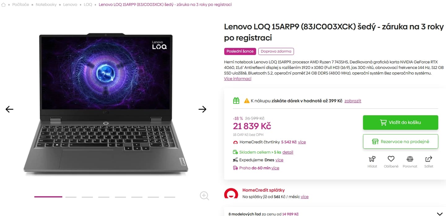 Lenovo 4,5GHz, 24/512GB, 8GB Nvidia 15,6"