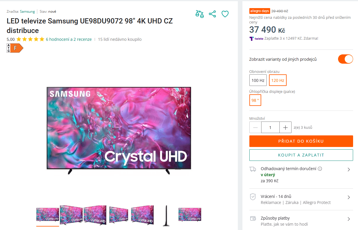 4K Edge LED TV 249 cm, Samsung