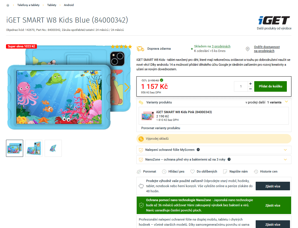 Tablet pro děti iGet 8x 1,6GHz, 4/64GB, 8"