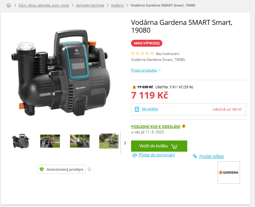 Čerpadlo GARDENA 50m, Smart, 5000 l./h