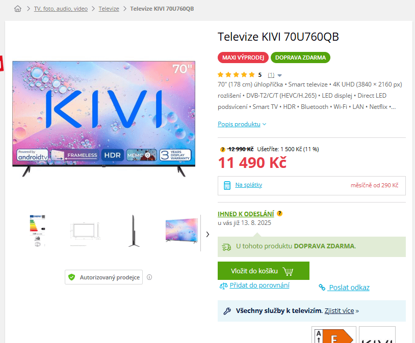 4K Android TV 178 cm KIVI