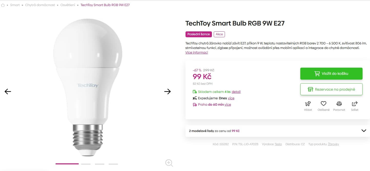 Chytrá žárovka TechToy E27