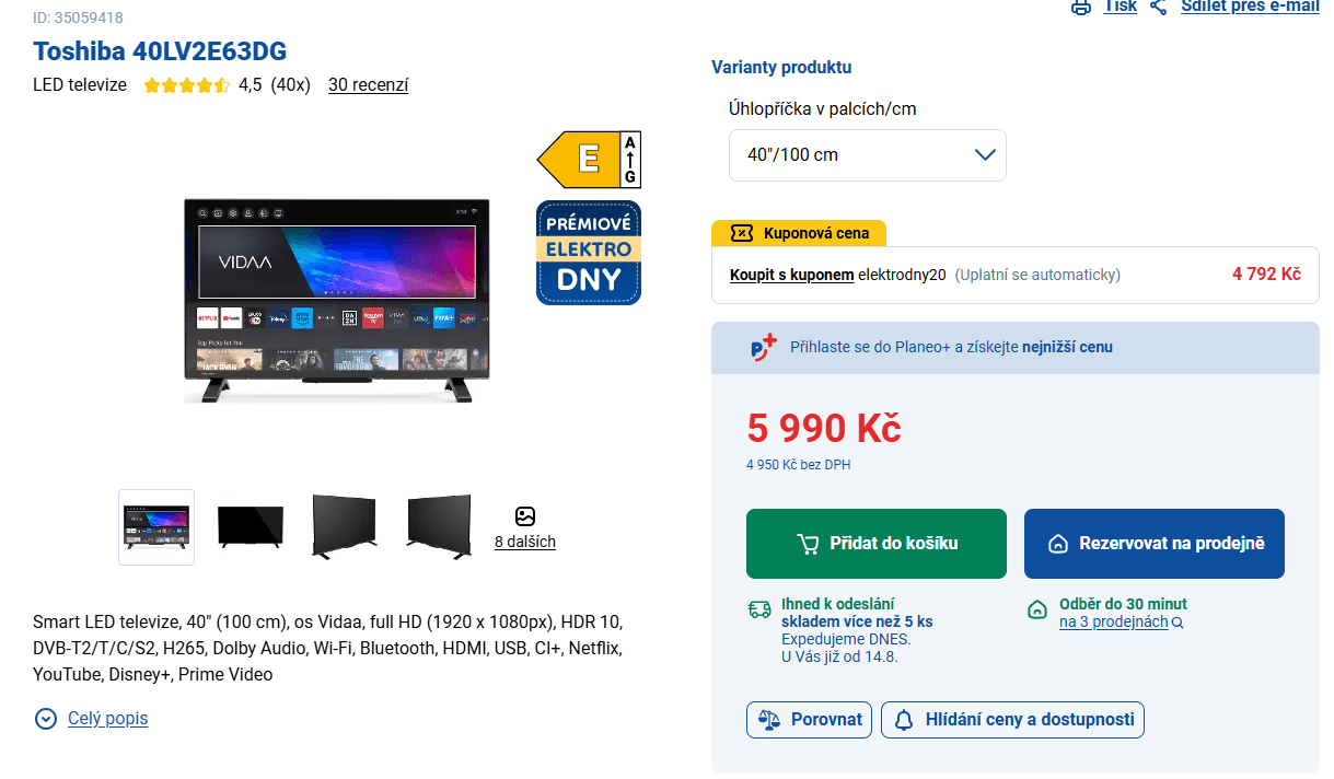 Full HD Smart TV 102cm Toshiba