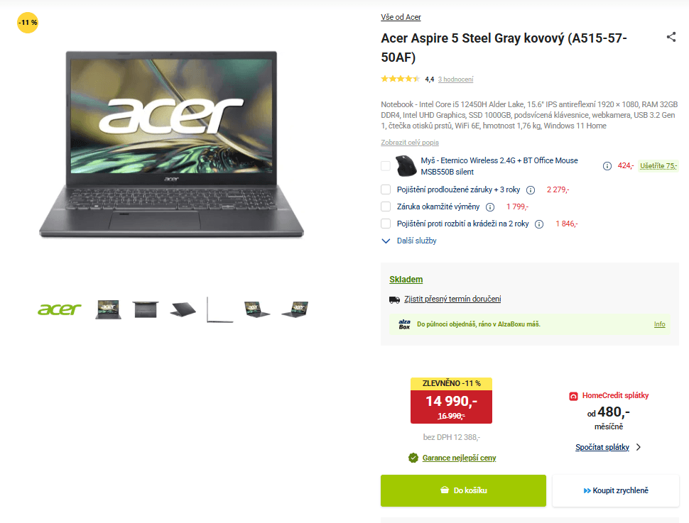 Acer i5 4,4GHz, 32/1000GB, 15,6"