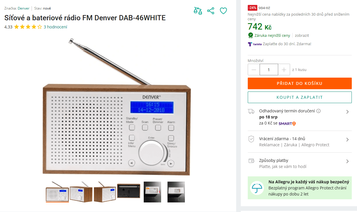 Rádio Denver DAB+/FM, budík