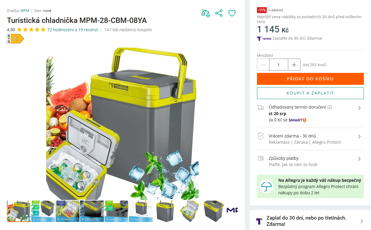 Auto lednice MPM 24 l., chlazení, ohřev