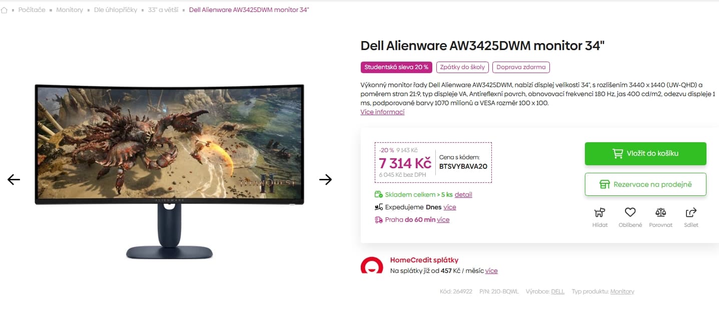 Prohnutý PC monitor Dell Alienware 34"