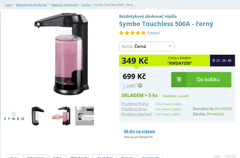 Bezdotykový dávkovač mýdla Symbo 500ml