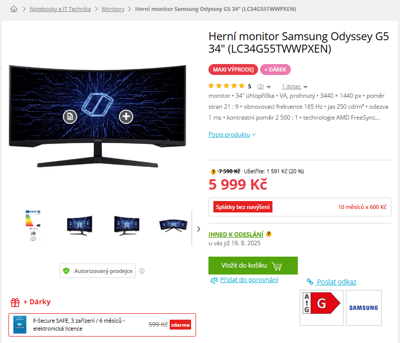 QHD PC monitor Samsung 34", 21:9
