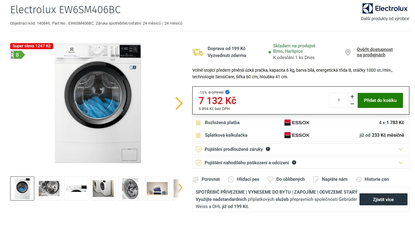 Pračka Electrolux 6kg, 1000ot., úzká, pára, B