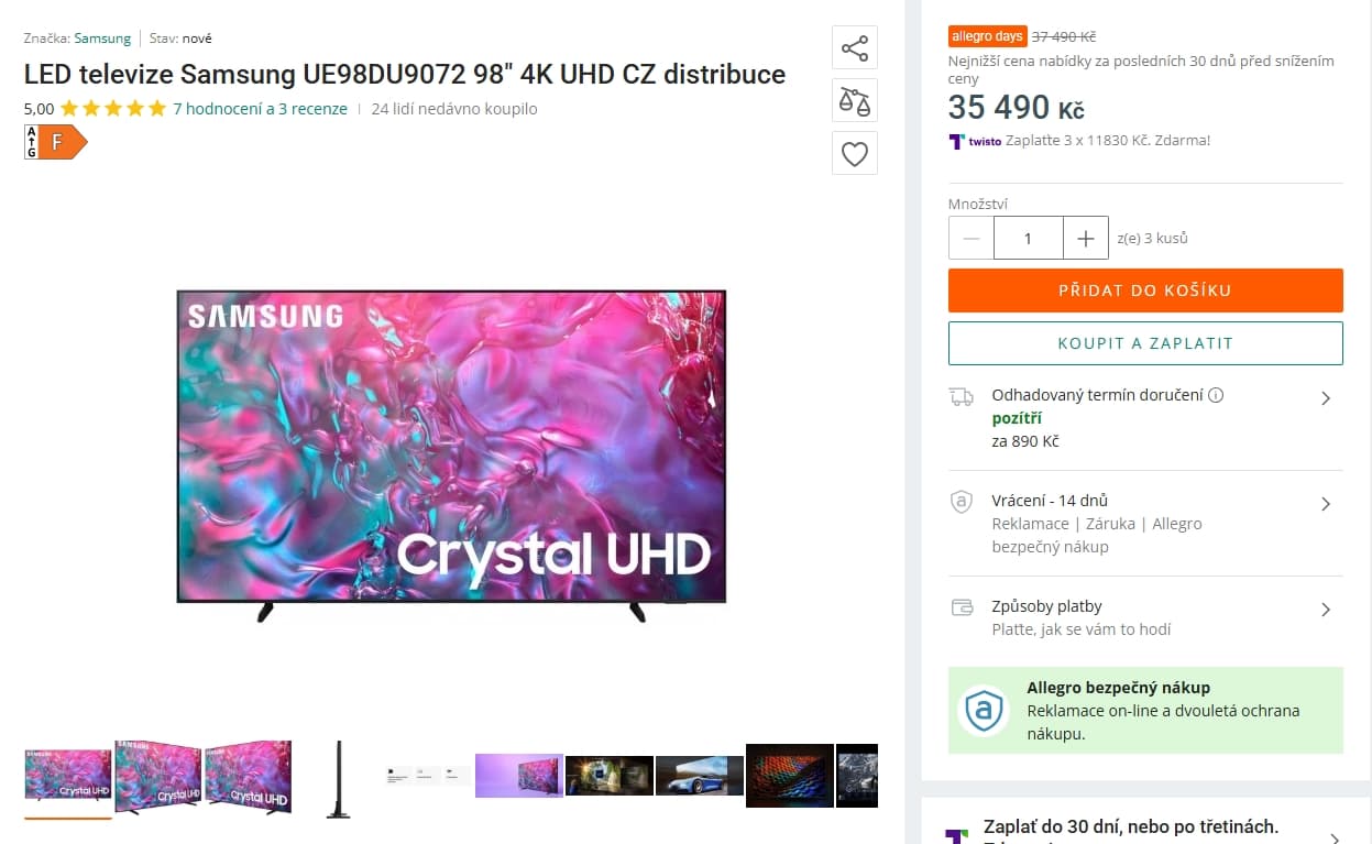 4K Edge LED TV 249 cm, Samsung