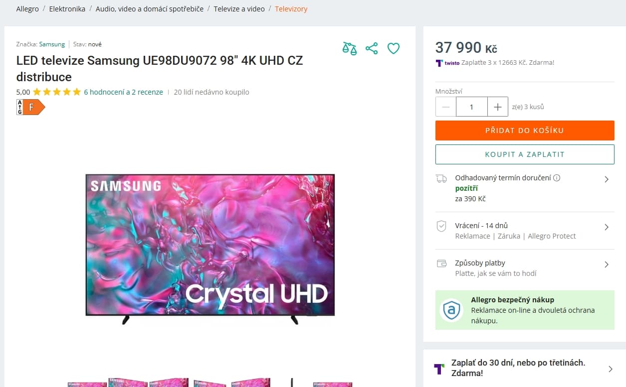 4K Edge LED TV 249 cm, Samsung
