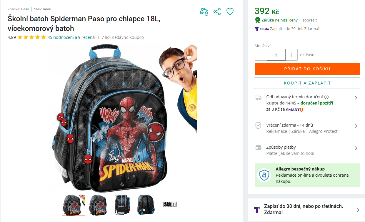 Školní batoh Spiderman Paso 18 l.